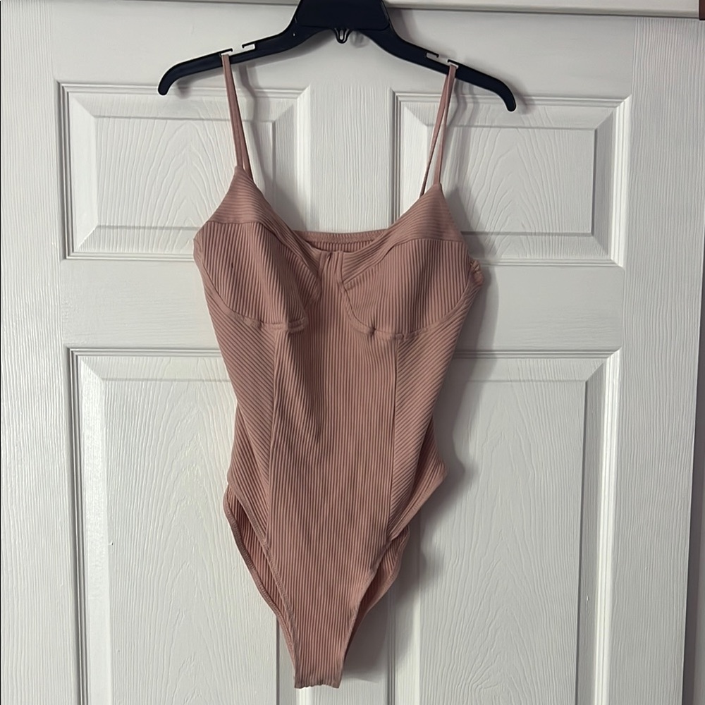 SHEIN Dusty Pink Ribbed Bodysuit